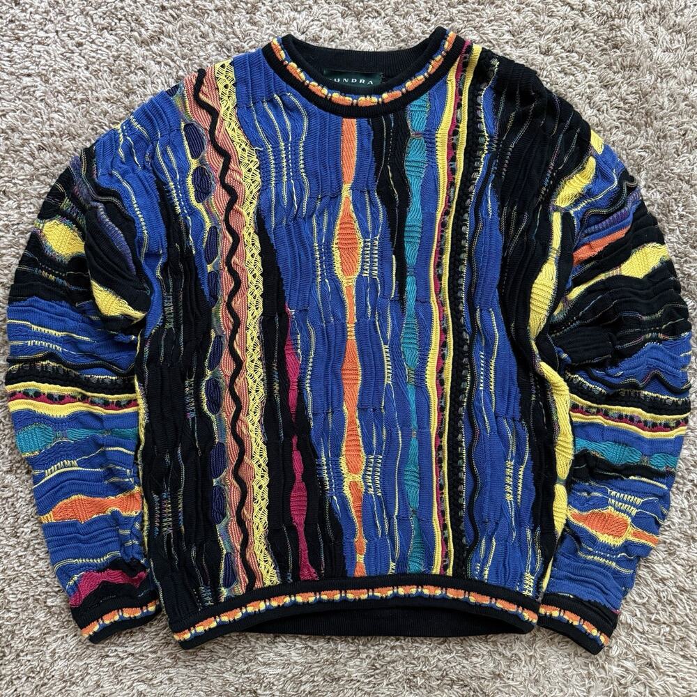 Vintage Tundra Coogi Style 3D Multicolored Crazy Knit Sweater Men’s Size Medium